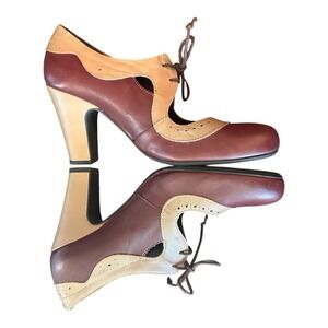 Miz Mooz Womens 8/38.5 Spectator Mary Jane Heels Two Tone Leather Oxford Pumps